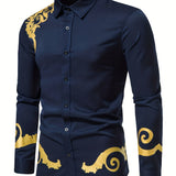 kkboxly  Men's Long-sleeved Shirt With Gold Printing