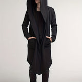 kkboxly  Trendy Solid Windbreaker Warm Men's Hooded Jacket Casual Long Sleeve Hoodies Open Front Cardigan Cape Cloak Hooded Coat For Spring Fall
