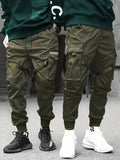 kkboxly Classic Design Multi Flap Pockets Cargo Pants,Men's Loose Fit Drawstring Kpop Cargo Pants，For Skateboarding,Street,Outdoor Camping