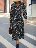 kkboxly  Floral Print Split Dress, Elegant Long Sleeve Midi Dress, Women's Clothing