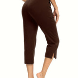 kkboxly  Minimalist Split Hem Cropped Pants, Casual Solid Drawstring Elastic Waist Simple Pants, Women's Clothing
