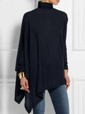 kkboxly  Solid Turtle Neck Asymmetric Hem Top, Elegant Long Sleeve Loose Top For Spring & Fall, Women's Clothing