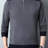 kkboxly  Men's Stylish Loose Solid Knitted Sweater, Casual Slightly Stretch Breathable Long Sleeve Turtle Neck Top For City Walk Street Hanging Outdoor Activities