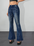 kkboxly High Stretch Whiskering Flare Jeans, Slant Pockets Versatile Bell Bottom Jeans, Women's Denim Jeans & Clothing