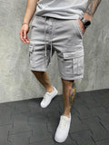 kkboxly  Mens Casual Non Stretch Loose Fit Drawstring Cotton Cargo Shorts With Pockets, Male Clothes For Summer