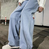 kkboxly  Loose Fit Jeans, Men's Casual Street Style Denim Pants With Pockets
