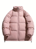 kkboxly  Drawstring Zip Up Coat, Casual Solid High Neck Long Sleeve Winter Outerwear, Women's Clothing