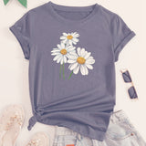 kkboxly  Cute Daisy Print T-Shirt, Short Sleeve Crew Neck Casual Top For All Season, Women's Clothing