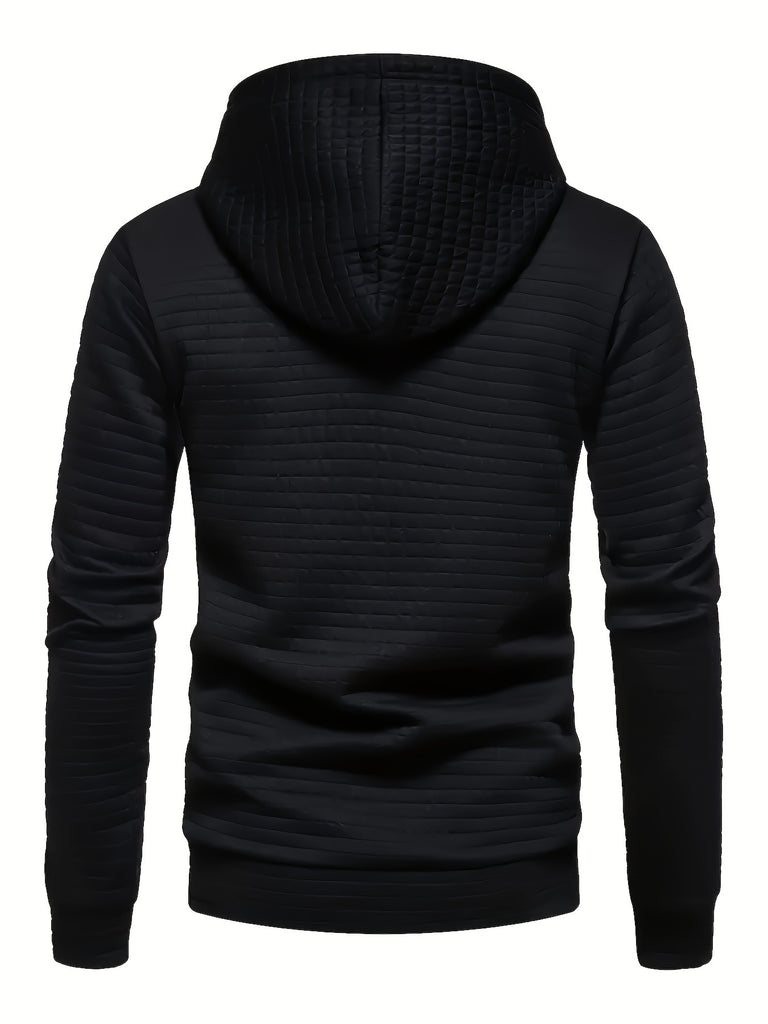 Plus Size Men's Solid Waffle Hooded Sweatshirt For Spring Fall, Men's Clothing