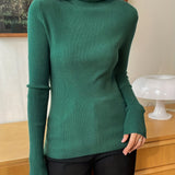 kkboxly  Women's Sweater Turtleneck Solid Ribbed Long Sleeve Slim Pullover Knit Tops