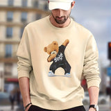 Stylish Teddy Bear Print Trendy Sweatshirt, Men's Casual Graphic Design Slightly Stretch Crew Neck Pullover Sweatshirt For Autumn Winter