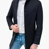 Men's Elegant Single Breasted Trench Coat, Casual High Neck Trench Coat For Business