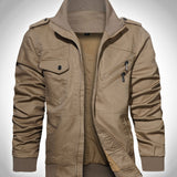 kkboxly  Men's Military Jacket Casual Cotton Utility Coat, Spring Falls Durable Army Cargo Bomber Stand Collar Multi-Pocket Jacket
