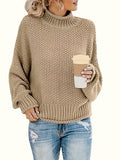 kkboxly  Solid Mock Neck Pullover Sweater, Casual Loose Long Sleeve Sweater For Fall & Winter, Women's Clothing
