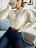 kkboxly  Cable Knit Crop Sweater, Long Sleeve Casual Sweater, Women's Clothing