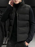 Warm Winter Vest, Men's Casual Zipper Pockets Zip Up Vest For Fall Winter