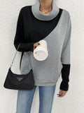 kkboxly  Color Block Turtle Neck Sweatshirts, Casual Loose Stitching Sweater, Women's Clothing