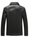 kkboxly  Chic PU Jacket, Men's Casual Thermal Solid Color Zip Up Turn-Down Collar Faux Leather Jacket For Winter Fall