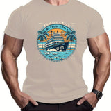 kkboxly kkboxly Comic Cruise Pattern Men's Casual Short Sleeve Crew Neck T-shirt, Summer Holiday