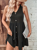 kkboxly  Button Front Ruffle Hem Dress, Casual V-neck Sleeveless Dress For Spring & Summer, Women's Clothing