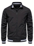 kkboxly  Classic Design Windbreaker Jacket, Men's Casual Zip Up Jacket Coat For Spring Fall