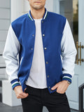 kkboxly  Classic Design Varsity Jacket, Men's Casual Color Block Button Up Jacket For Spring Fall School Baseball