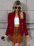 kkboxly  Double Breasted Solid Blazer, Elegant Open Front Long Sleeve Outerwear, Women's Clothing