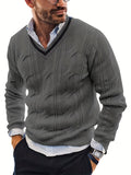 kkboxly  All Match Knitted Sweater, Men's Casual Vintage Warm High Stretch V Neck Pullover Sweater For Fall Winter Preppy