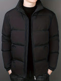 kkboxly  Men's Padded Jacket, Men Casual Padded Coat Windbreaker Zipper Pocket Stand Collar For Men Winter