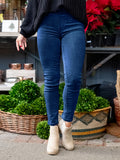 kkboxly  Plus Size Casual Jeans, Women's Plus Solid Elastic Mid Rise High Stretch Skinny Jeans