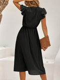 kkboxly  Striped Print Solid Dress, Elegant Ruffle Sleeve V Neck Midi Dress, Women's Clothing
