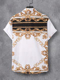kkboxly  Various Baroque Style Mismatch Pattern Print Men's Casual Short Sleeve Shirt, Men's Shirt For Summer Vacation Resort, Tops For Men