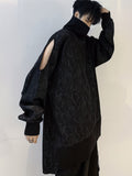kkboxly  Men's Fashion Loose Sweatshirt, Vintage Slightly Stretch Breathable Stand Collar Hollow Sleeve Loose Top For Outdoor