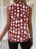 kkboxly   Graphic Print Button V Neck Blouse, Casual Sleeveless Blouse For Spring & Summer, Women's Clothing
