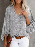 kkboxly  Floral Print Lantern Sleeve Blouse, Casual V Neck Long Sleeve Blouse For Spring & Fall, Women's Clothing