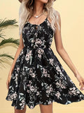 Kkboxly  Vintage Floral Print Cami Dress, Sexy Pleated Sleeveless Dress, Women's Clothing