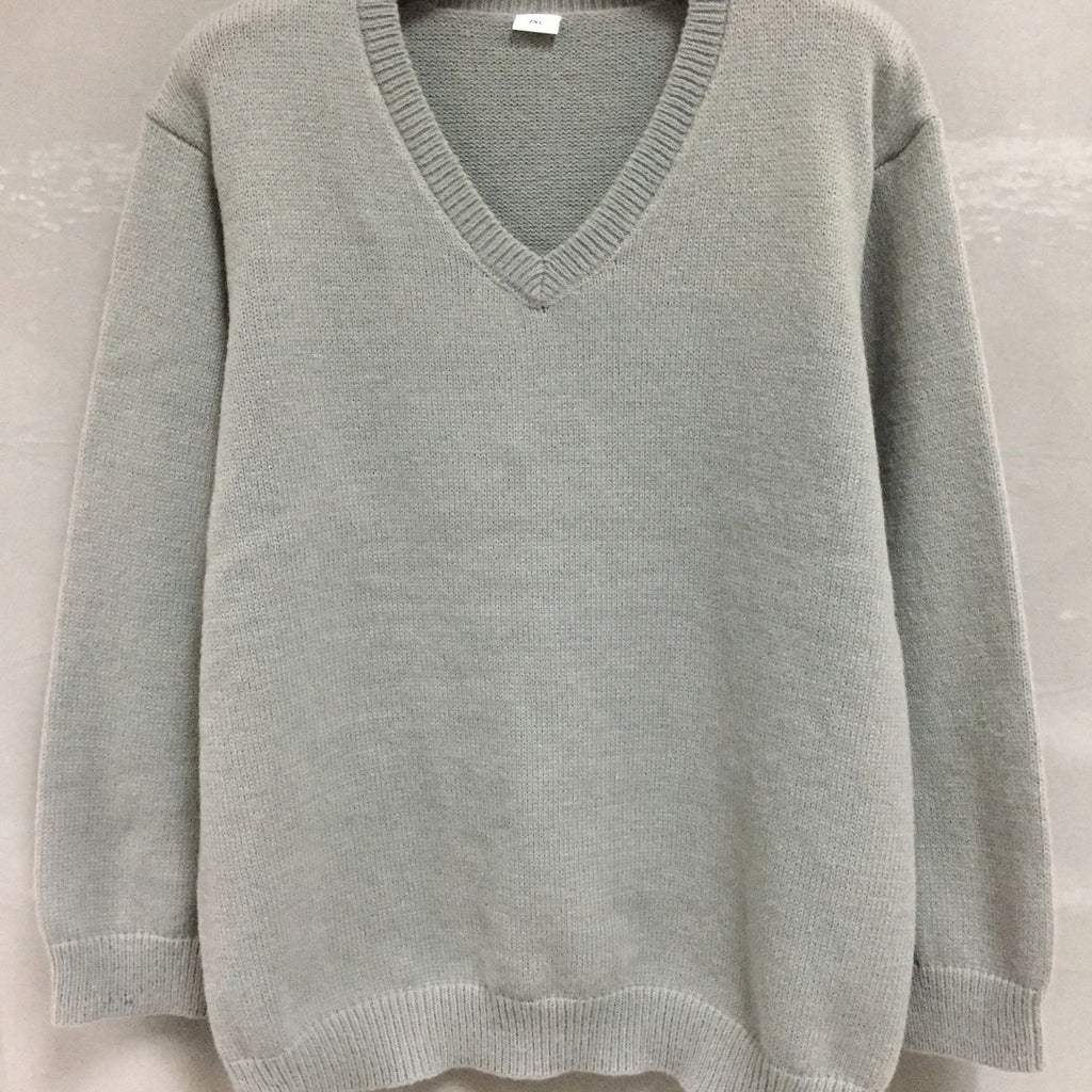 kkboxly  Plus Size Men's V-neck Solid Color Pullover Casual Long Sleeve Sweater