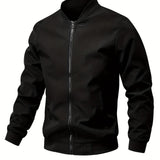 kkboxly  Men's Casual Zip-up Regular Fit Jacket, Zipper Pocket Baseball Jacket, Lightweight Casual Jacket For Men
