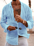 kkboxly  Solid Men's Casual Loose Long Sleeve Button Up Shirt, Spring Fall Outdoor