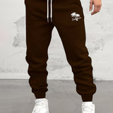 kkboxly  Letter / Coconut Tree Print Drawstring Sweatpants Loose Fit Pants Men's Casual Slightly Stretch Joggers For Winter Autumn Running Jogging
