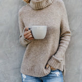 xieyinshe  Solid Turtle Neck Pullover Sweater, Casual Long Sleeve Split Sweater For Fall & Winter, Women's Clothing