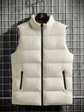 kkboxly  Men's Padded Down Vest, Sleeveless Puffer Jacket With Zip Pockets, For Winter, Sports Travel