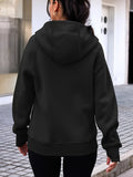 Solid Zip Up Thermal Hoodie, Casual Long Sleeve Pocket Outerwear For Fall & Winter, Women's Clothing