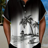 kkboxly  Coconut Tree Print Men's Casual Short Sleeve Hawaiian Shirt, Men's Shirt For Summer Vacation Resort Best Sellers