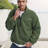 kkboxly  Polar Fleece Trendy Sweatshirt, Men's Casual Solid V Neck Pullover Sweatshirt For Men Fall Winter