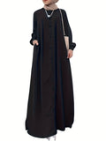 kkboxly  Solid Button Front Abaya Dress, Elegant Long Sleeve Maxi Length Dress, Women's Clothing