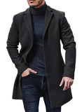 kkboxly  Men's Warm Overcoat, Elegant Single Breasted Trench Coat For Fall Winter