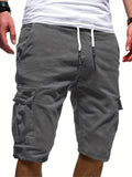 kkboxly  Classic Design Cargo Shorts, Men's Casual Multi Pocket Waist Drawstring Cargo Shorts For Summer Outdoor