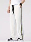 kkboxly  Men's Casual Side Striped Joggers, Chic Straight Leg Trousers For Leisure Activities