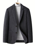 kkboxly  Classic Design Wool Blend Trench Coat, Men's Casual Lapel Two Button Warm Blazer For Fall Winter Business